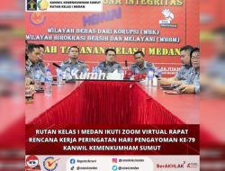 Rutan Kelas I Medan ikuti Zoom Virtual Rapat Rencana Kerja Peringatan Hari Pengayoman Ke 79 Kantor Wilayah Kemenkumham Sumatera Utara